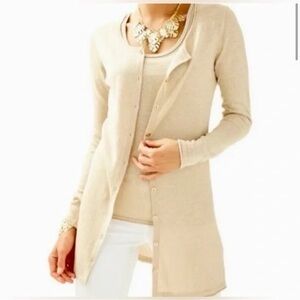 Lilly Pulitzer Jacey Gold Metallic Linen Blend Cardigan Sweater Shimmer Sparkle
